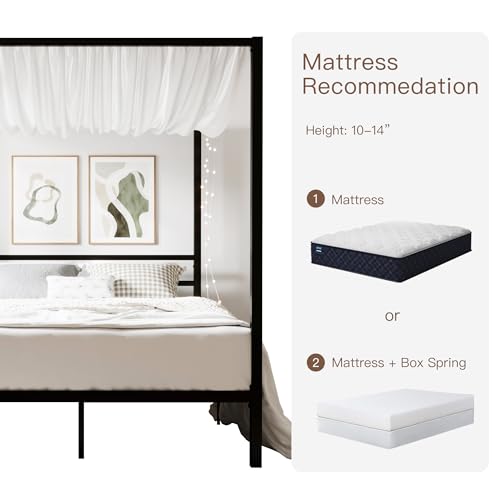 Full Size Metal Canopy Bed Frame, Heavy-Duty Support, Black, view 7