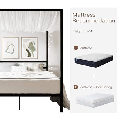 Full Size Metal Canopy Bed Frame, Heavy-Duty Support, Black, view 7