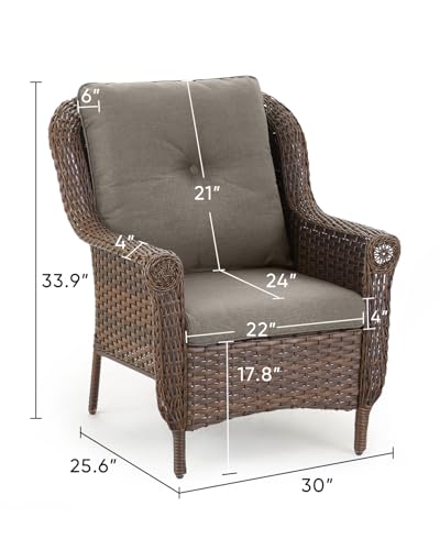 Patio Wicker Chairs Outdoor Furniture Chair - Set of 2 Outside All Weather Lawn Dining Brown Rattan Armchair with High Back&Deep Seating for Deck Porch Balcony Backyard Garden - Grey