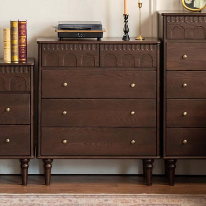 Solid Wood Nightstand, 5 Drawer Walnut Side Table, view 4