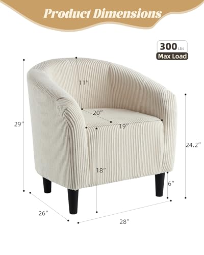 Barrel Accent Chair Corduroy Club Chair Elegant Armchair Cozy Backrest for Living Room Bedroom Reception Room Office - Beige