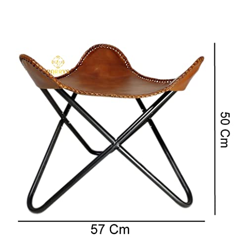 Brown Leather Butterfly Chair Stool Handmade Leather Ottoman Iron Frame Furniture Stool Living Room Comfortable Footrest Foot Stool - Lounge Office Stool