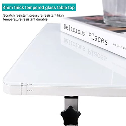Adjustable Height Standing Desk, 24 in Writable Tempered Glass Desktop with Eraser, 360° Flip, Wheels – Ideal for Small Spaces and Home Offices, White(Adjustable Height: 32-47 in)