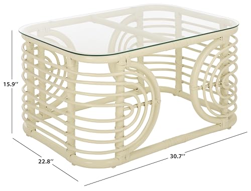 SAFAVIEH Furniture - Lidiya Coffee Table - White Rattan with Glass Top - Boho Coastal Living Room Accent Table, Fully Assembled, 30.7" W x 22.8" D x 15.9" H (COF9900A)