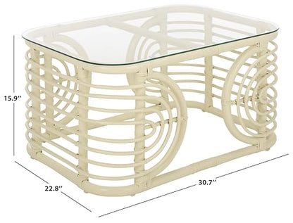 SAFAVIEH Furniture - Lidiya Coffee Table - White Rattan with Glass Top - Boho Coastal Living Room Accent Table, Fully Assembled, 30.7" W x 22.8" D x 15.9" H (COF9900A)