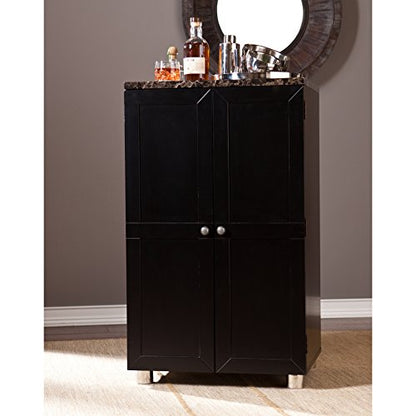 Cape Town Bar Cabinet w/Wine Storage, Faux Marble Countertop with Black Finish