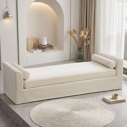 88.6" Beige Oversized Chaise Lounge Bench with 2 Headrest, view 2