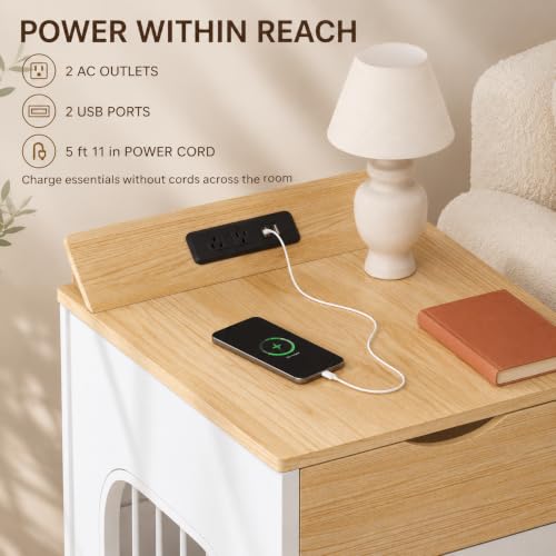 Dog Crate Furniture with Drawer and Charging Station, White, view 7