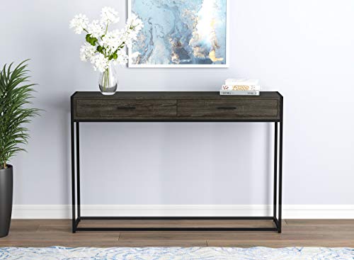 & Co. - Dark Grey Console Table with Black Metal Leg, Hallway Table with Drawers, Use As Doorway Table, Hallway Desk, or Accent Furniture for Decorating Foyer, 48 x 12 x 32 Inches