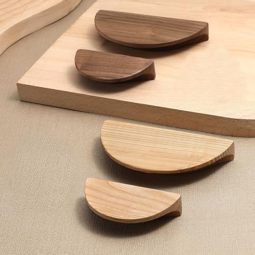 4.7 in-White Ash Wood 4 Pair Circular Wood Grain Cabinet Drawer Handles