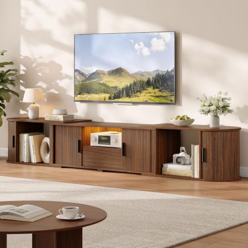 TV Stand, Extendable Media Console with Sliding Storage Doors, view 2