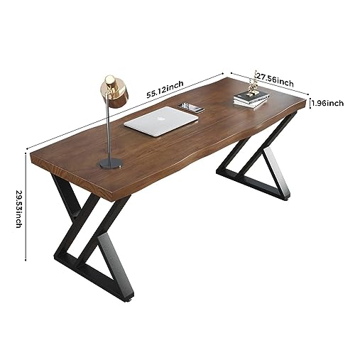 Sihtengxxhongs Rustic Style Solid Wood 55-inch Computer Desk - Large Office Desk for Home Office, Modern and Simple Design, Ideal for Study, Writing, Dining