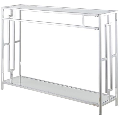 Town Square Chrome Console Table 42" - Contemporary Modern Sofa Table with Storage Shelf, Narrow Entryway Hall Table for Living Room, Bedroom, Bathroom, Glass/Chrome