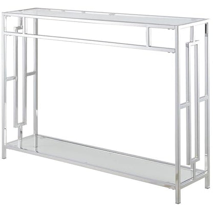 Town Square Chrome Console Table 42" - Contemporary Modern Sofa Table with Storage Shelf, Narrow Entryway Hall Table for Living Room, Bedroom, Bathroom, Glass/Chrome