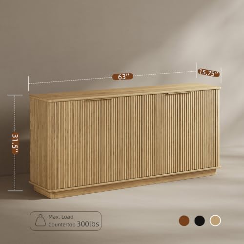 63" Fluted Sideboard Buffet Cabinet with Storage, view 3