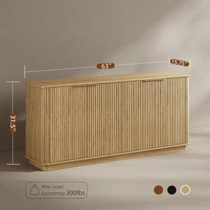 63" Fluted Sideboard Buffet Cabinet with Storage, view 3