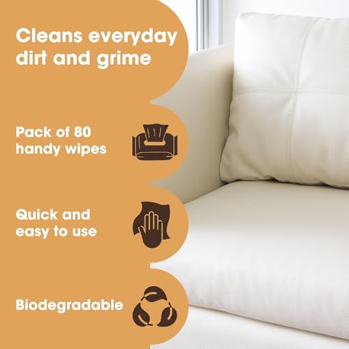 Leather Cleaning Wipes | 80 Count | 4-in-1 Clean, Nourish, Condition, & Restore Leather & Vinyl Furniture, Handbags, Jackets, Car Seats, Interiors & More | Residue & Streak-Free