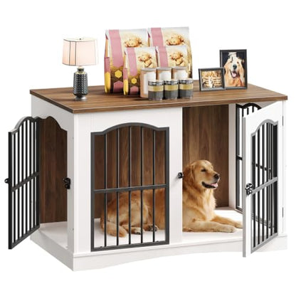 39.4" Wooden Dog Crate Furniture, Heavy Duty Dog Kennel Indoor with 3 Doors, view 2