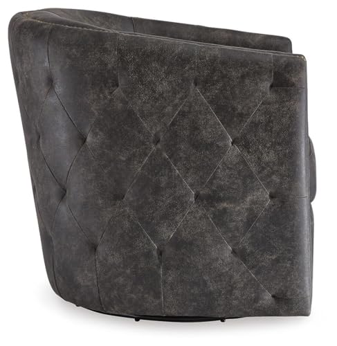 Signature Design by Ashley Brentlow Tufted Barrel Accent Swivel Chair, Distressed Black
