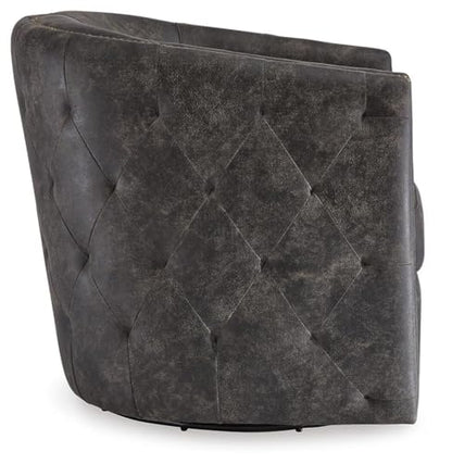 Signature Design by Ashley Brentlow Tufted Barrel Accent Swivel Chair, Distressed Black