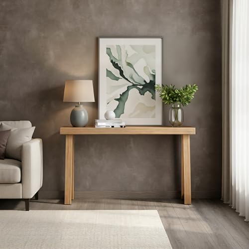 Solid Wood Console Table, 56 Inch, Sofa Table, Narrow Entryway Table for Hallway, Behind The Couch, Living Room, Foyer, Easy Assembly, Blonde