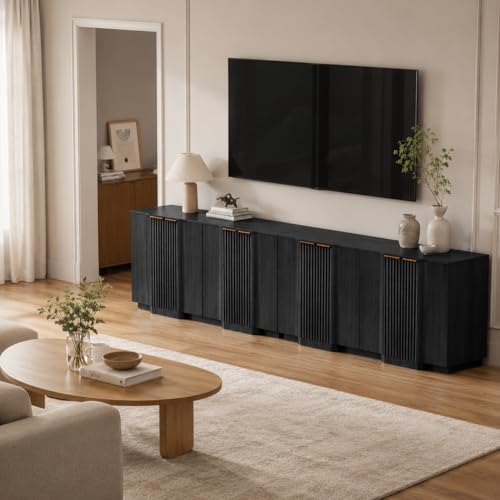 Fluted Buffet Cabinet with Storage, 110" Accent Sideboard Credenza, view 6