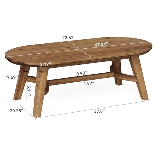 Oval Coffee Table, 47" Real Wood Living Room Table, Natural Pine Solid Wood Coffee Table, Modern Center Accent Furniture, Child-Friendly,Rustic Brown