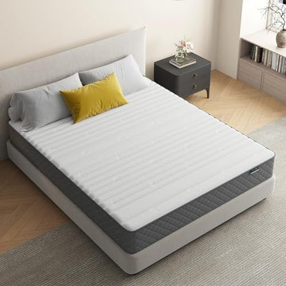 PurrJoys Firm Queen Mattress,10 Inch Hybrid Queen Size Mattress in a Box with Gel Memory Foam, Pocket Innerspring, Pressure Relief, Motion Isolation, Non-Fiberglass