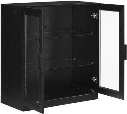 Essen Stackable Glass Door Kitchen Pantry Storage Cabinet, Accent Cabinets for Entryway, Black