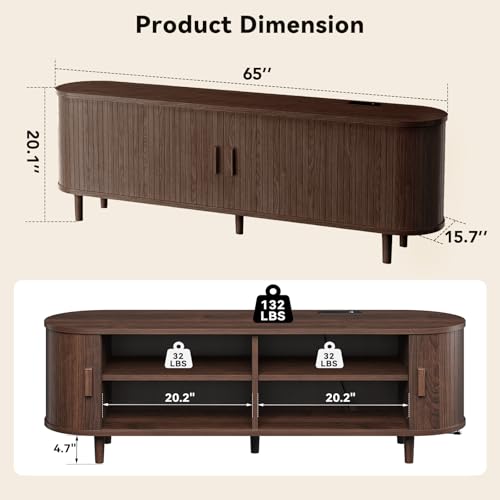 65" Mid Century Modern TV Stand with Power Outlet, view 3