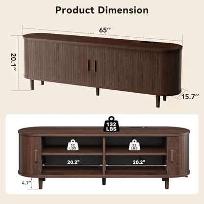 65" Mid Century Modern TV Stand with Power Outlet, view 3
