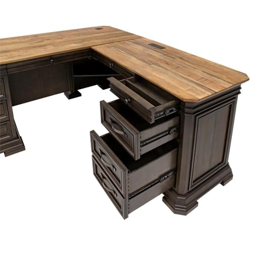Executive L-Desk & Return, 68 x 72 x 30 in, Solid Wood Plank Top, Brown Finish, view 7