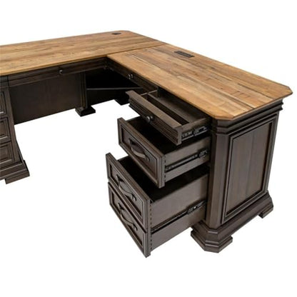 Executive L-Desk & Return, 68 x 72 x 30 in, Solid Wood Plank Top, Brown Finish, view 7