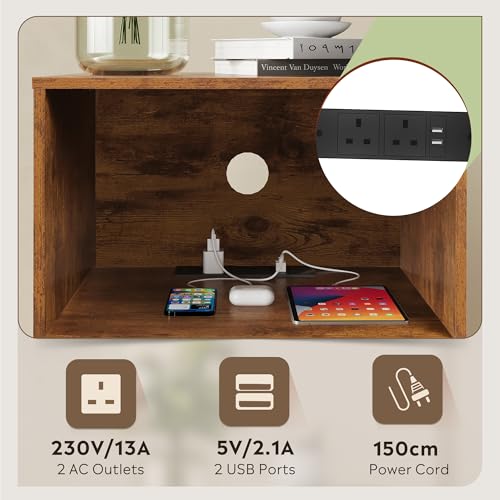 Record Player Stand with Charging Station Mid Century Tall Nightstand, view 6