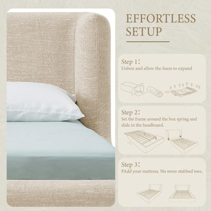 Queen Cloud Bed Frame, Upholstered Platform Bed Frame with Headboard, view 4