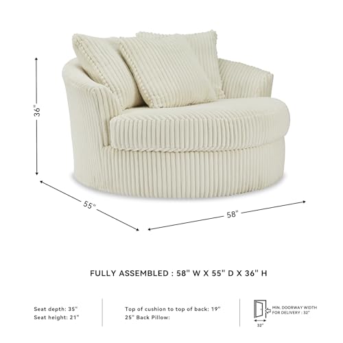 Signature Design by Ashley Lindyn 58-Inch Oversized Swivel Accent Chair, Ivory, Arrives Fully Assembled, Wide-Cord Polyester Velvet, Cozy Lounger for Living Room