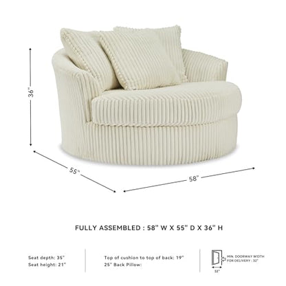 Signature Design by Ashley Lindyn 58-Inch Oversized Swivel Accent Chair, Ivory, Arrives Fully Assembled, Wide-Cord Polyester Velvet, Cozy Lounger for Living Room