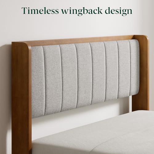 Bamboo Platform Bed with Wingback Headboard, view 6