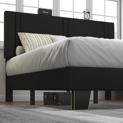 Queen Platform Bed Frame, Fabric Upholstered Queen Bed Frame, view 7