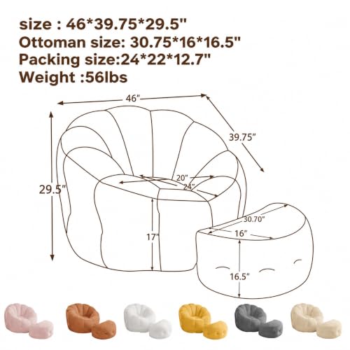 46" Oversized Flower Bean Bag Chair with Ottoman for Adults, view 3