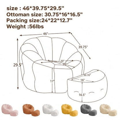 46" Oversized Flower Bean Bag Chair with Ottoman for Adults, view 3