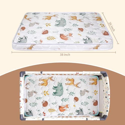 Pack and Play Mattress Pad 38x26x1.5 – Non-Slip Bottom & Breathable Playpen Mattress for Baby, Firm Foam Pack n Play Mattress Replacement for Graco/Baby Trend Playard, Soft Portable Mini Crib Mattress