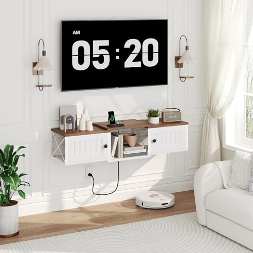 Farmhouse Floating TV Stand with Power Outlet, view 7