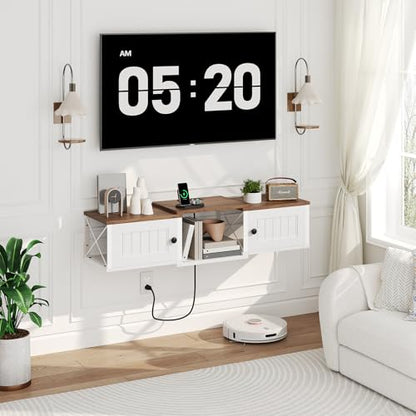 Farmhouse Floating TV Stand with Power Outlet, view 7