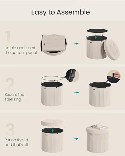 SONGMICS Mazie Collection - Round Storage Ottoman, Folding Footrest Stool with Removable Lid, Easy Assembly, Velvet Vanity Stool for Bedroom, Living Room, Entryway, Cappuccino Beige ULSF608L01