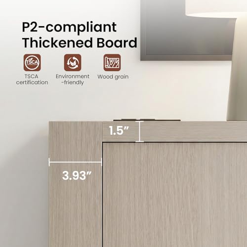 58'' TV Stand for TVs Up to 65'', Entertainment Center with Outlet, 2 Storage Cabinet, Wood Television Media Console Cabinet with Adjustable Shelf for Living Room, Bedroom, White Oak Gray