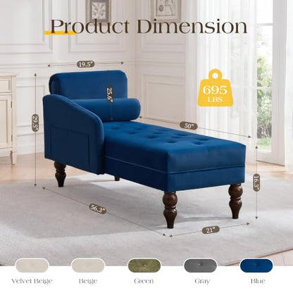Tufted Upholstered Rolled Arm Chaise Lounges Indoor Chair, view 3