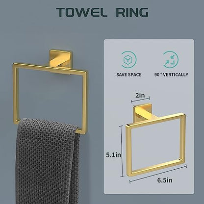 7 Piece Gold Bathroom Hardware Set with Brushed Gold Bathroom Accessories - Square 2 Towel Bars Towel Rack Stainless Steel 23-Inch