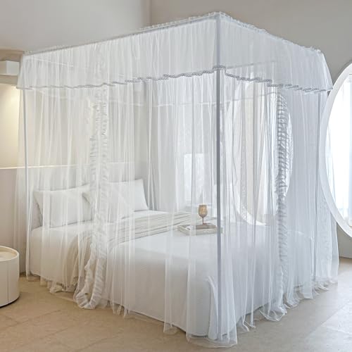 AIKASY 4 Corners Post Ruffle Princess Bed Canopy Curtain, view 7