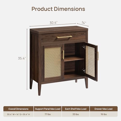 30" Sideboard Buffet Cabinet with Adjustable Shelf, Espresso Walnut, view 3